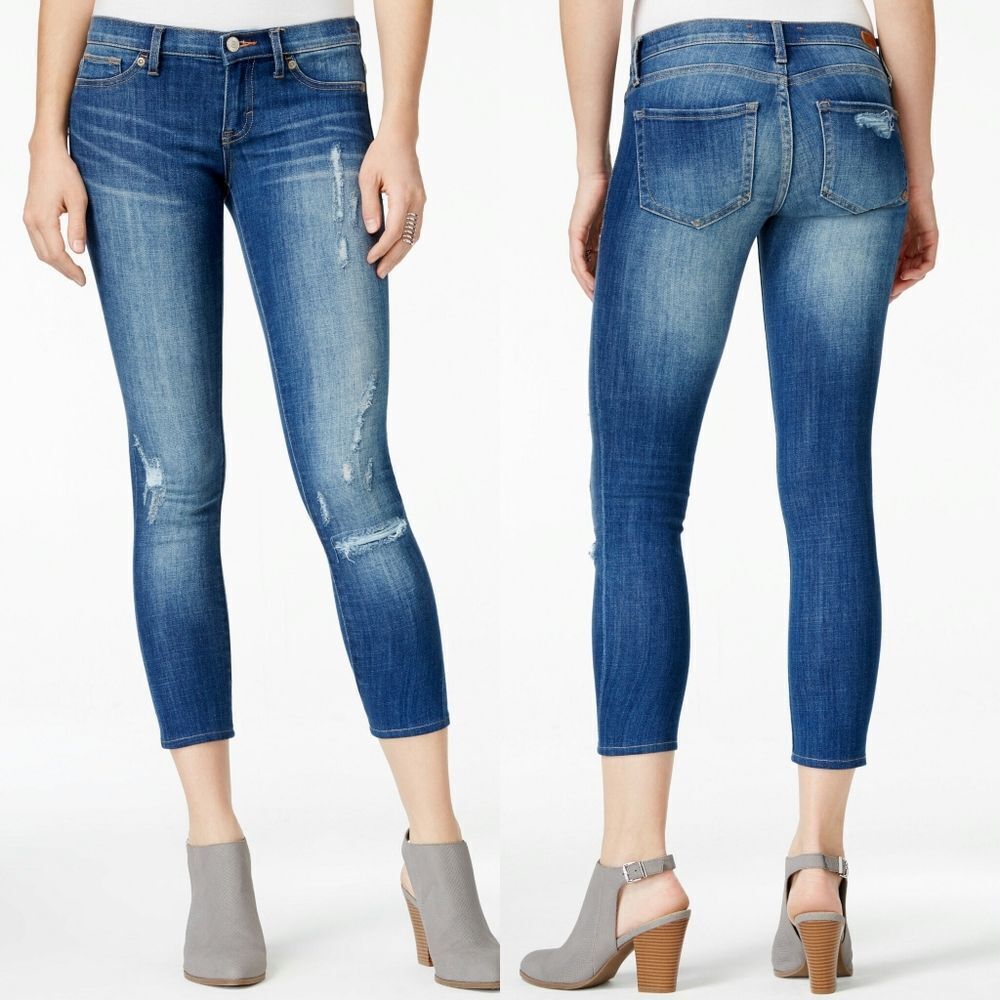 New! DITTOS Women's Cropped Ankle Skinny Blue Jeans Denim Distressed Mid-Rise